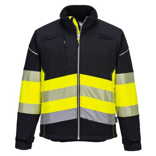 Portwest PW375 Hi-Vis jól láthatósági munkavédelmi softshell kabát - Fekete/Narancs