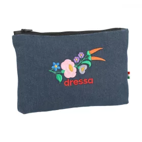   Dressa Denim kalocsai mintás hímzett női farmer neszeszer - kék