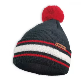   Dressa Beanie kötött bojtos téli sapka - sötétkék-piros