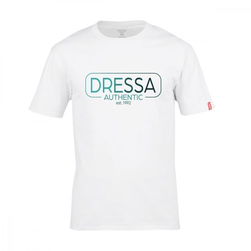 Dressa Authentic feliratos környakú rövid ujjú pamut póló - fehér