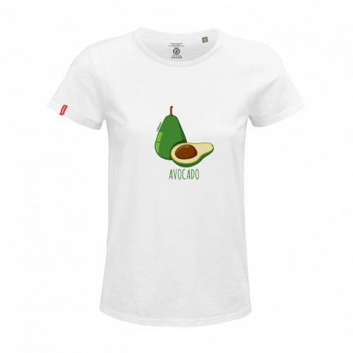 Dressa Avocado mintás női környakú rövid ujjú biopamut póló - fehér