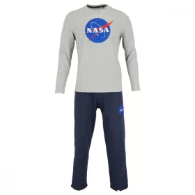   Nasa Insignia hosszú ujjú férfi pamut pizsama - melírszürke