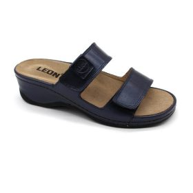 Leon 2020 kivehető talpbetétes női bőr papucs - kék