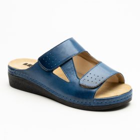   Leon 5010 kivehető talpbetétes női bőr papucs - sötétkék