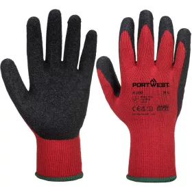   Portwest A100 latex tenyérmártott vízálló vágásbiztos munkavédelmi kesztyű - Piros/Fekete