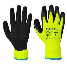   Portwest A143 Thermal Soft Grip latex tenyérmártott bélelet munkavédelmi kesztyű - Sárga/Fekete 