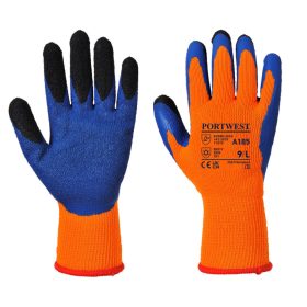   Portwest A185 Duo-Therm latex tenyérmártott bélelet vízálló munkavédelmi kesztyű - Narancs/Kék