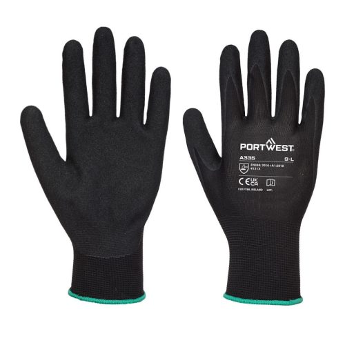 Portwest A335 Dermi-Grip NPR15 nitril tenyérmártott munkavédelmi kesztyű - Fekete 