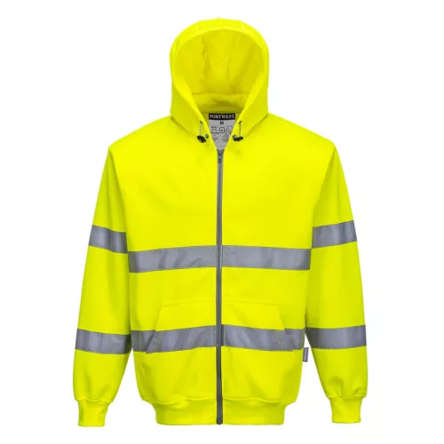Portwest B305 Hi-Vis kapucnis cipzáros vasúti jól láthatósági munkavédelmi pulóver - Narancs  