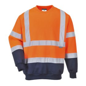   Portwest B306 Hi-Vis kéttónusú kontrasztos környakú vasúti jól láthatósági munkavédelmi pulóver - Narancs/Navy  