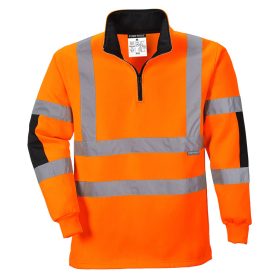   Portwest B308 Hi-Vis Xenon Rugby 1/4 cipzáros vasúti jól láthatósági munkavédelmi pulóver - Narancs 