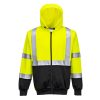Portwest B315 Hi-Vis kéttónusú cipzáros kapucnis vasúti jól láthatósági munkavédelmi pulóver - Narancs/Fekete  