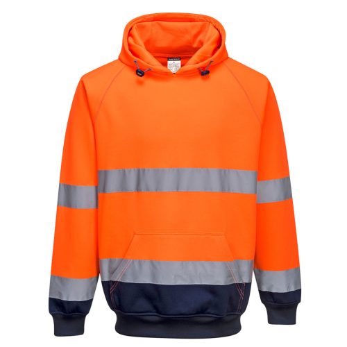 Portwest B316 Hi-Vis kéttónusú kapucnis vasúti jól láthatósági munkavédelmi pulóver - Narancs/Navy  