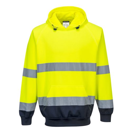 Portwest B316 Hi-Vis kéttónusú kapucnis vasúti jól láthatósági munkavédelmi pulóver - Sárga/Navy  