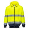 Portwest B317 Hi-Vis kéttónusú cipzáras kapucnis vasúti jól láthatósági munkavédelmi pulóver - Narancs/Navy  