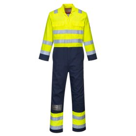  Portwest BIZ7 Bizflame Work Hi-Vis pamut lángálló antisztatikus jól láthatósági munkavédelmi overál - Sárga/ Navy