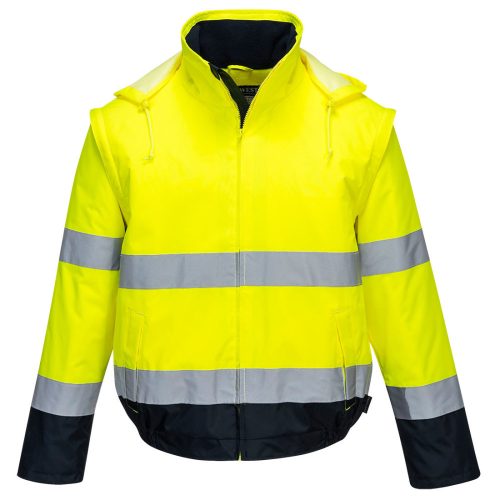 Portwest C464 Hi-Vis Essential Lite 2in1 vízálló jól láthatósági munkavédelmi bomber kabát - Sárga/Navy