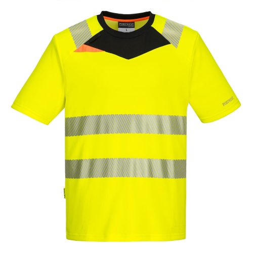 Portwest DX413 Hi-Vis rövid ujjú jól láthatósági munkavédelmi póló - Sárga/Fekete