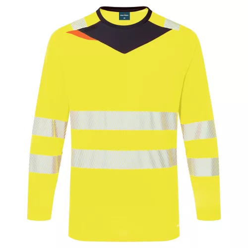 Portwest DX416 Hi-Vis hosszú ujjú jól láthatósági munkavédelmi póló - Narancs/Fekete