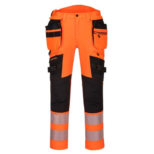 Portwest DX442 Hi-Vis sztreccs jól láthatósági lengőzsebes munkásnadrág - Narancs/Fekete