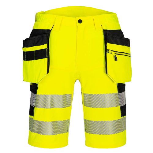 Portwest DX446 Hi-Vis Holster jól láthatósági lengőzsebes munkavédelmi rövidnadrág - Sárga/Fekete