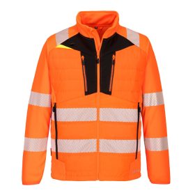   Portwest DX473 Hi-Vis Hybrid Baffle jól láthatósági munkavédelmi kabát - Narancs/Fekete