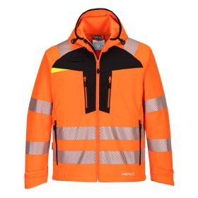   Portwest DX475 Hi-Vis vízálló jól láthatósági munkavédelmi softshell kabát - Narancs/ Fekete