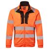 Portwest DX477 Hi-Vis cipzáras sztreccs vasúti jól láthatósági munkavédelmi pulóver - Narancs/Fekete 
