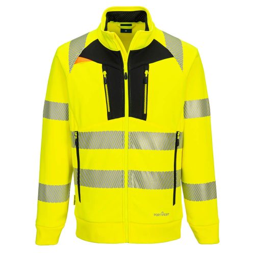 Portwest DX477 Hi-Vis cipzáras sztreccs vasúti jól láthatósági munkavédelmi pulóver - Narancs/Fekete 
