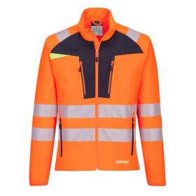   Portwest DX481 Hi-Vis cipzáros sztreccs vasúti jól láthatósági munkavédelmi pulóver - Narancs/Fekete