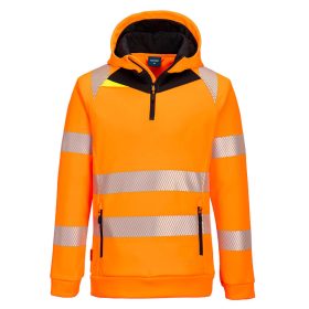   Portwest DX482 Hi-Vis 1/4 cipzáros kapucnis sztreccs jól láthatósági munkavédelmi pulóver - Narancs/Fekete 