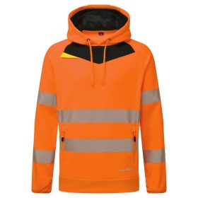   Portwest DX483 Hi-Vis kapucnis sztreccs jól láthatósági munkavédelmi pulóver - Narancs/Fekete