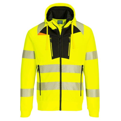 Portwest DX484 Hi-Vis kapucnis cipzáros sztreccs vasúti jól láthatósági munkavédelmi pulóver - Narancs/Fekete