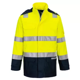  Portwest FR605 Bizflame Rain Hi-Vis Light Arc lángálló antisztatikus jól láthatósági munkavédelmi kabát - Sárga/ Navy