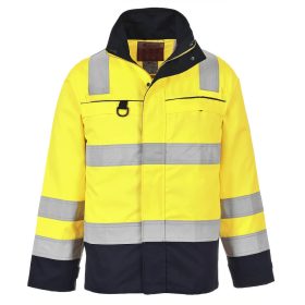   Portwest FR61 Hi-Vis Multi Norm pamut lángálló antisztatikus jól láthatósági munkavédelmi kabát - Sárga/ Navy