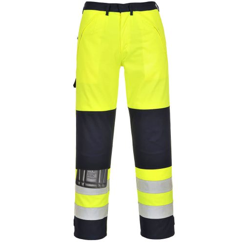 Portwest FR62 Hi-Vis Multi Norm pamut lángálló antisztatikus jól láthatósági munkavédelmi nadrág - Sárga/Navy