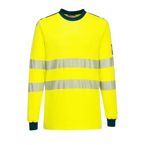 Portwest FR701 Hi-Vis hosszú ujjú lángálló antisztatikus jól láthatósági munkavédelmi póló - Sárga/Navy
