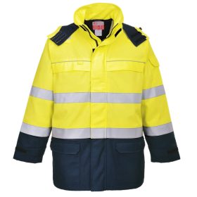   Portwest FR79 Bizflame Rain Hi-Vis Arc pamut lángálló antisztatikus jól láthatósági munkavédelmi kabát - Sárga/ Navy