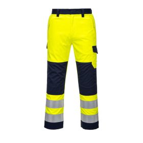   Portwest MV46 Hi-Vis Modaflame lángálló jól láthatósági munkavédelmi nadrág - Sárga/Navy 