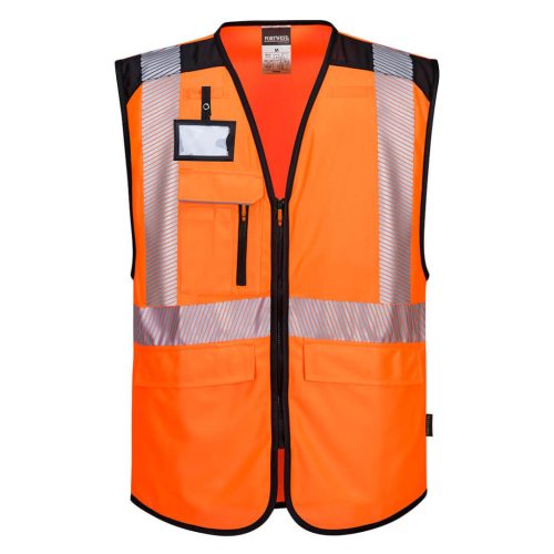 Portwest PW309 Hi-Vis Executive jól láthatósági munkavédelmi mellény - Narancs/Fekete 