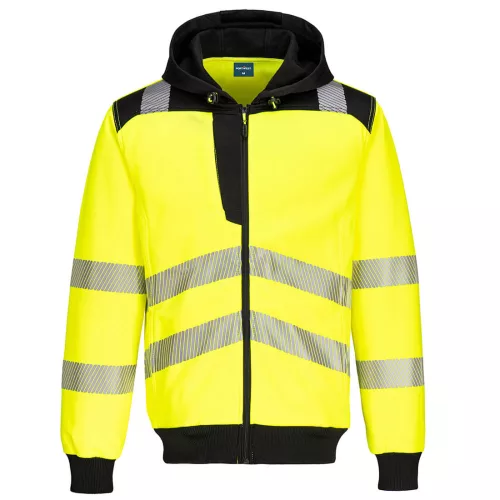 Portwest PW327 Hi-Vis kapucnis cipzáros vasúti jól láthatósági munkavédelmi pulóver - Narancs/Fekete