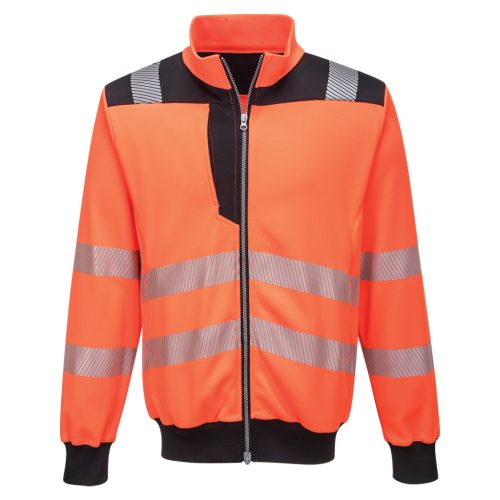 Portwest PW370 Hi-Vis cipzáras vasúti jól láthatósági munkavédelmi pulóver - Narancs/Fekete 