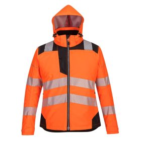   Portwest PW382 Hi-Vis kapucnis vízálló jól láthatósági női munkavédelmi télikabát - Narancs/Fekete