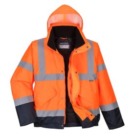   Portwest S266 Hi-Vis vízálló jól láthatósági munkavédelmi bomber kabát - Narancs/Navy