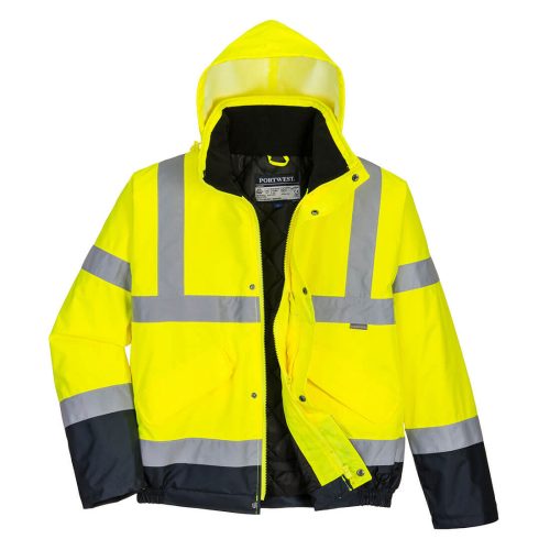 Portwest S266 Hi-Vis vízálló jól láthatósági munkavédelmi bomber kabát - Narancs/Navy