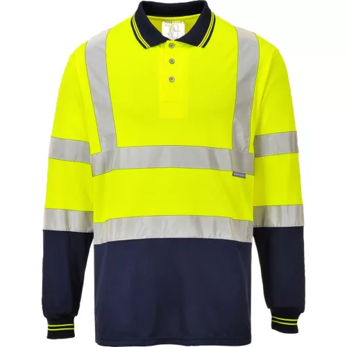 Portwest S279 Hi-Vis kéttónusú vasúti jól láthatósági munkavédelmi hosszú ujjú pólóing - Narancs/Navy