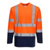 Portwest S280 Hi-Vis Cotton Comfort hosszú ujjú jól láthatósági munkavédelmi póló - Narancs/Navy