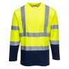 Portwest S280 Hi-Vis Cotton Comfort hosszú ujjú jól láthatósági munkavédelmi póló - Narancs/Navy
