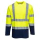 Portwest S280 Hi-Vis Cotton Comfort hosszú ujjú jól láthatósági munkavédelmi póló - Sárga/Navy