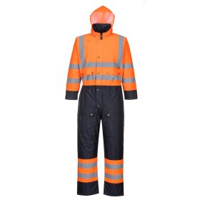   Portwest S485 Hi-Vis bélelt vízálló jól láthatósági munkavédelmi overál - Narancs/ Navy
